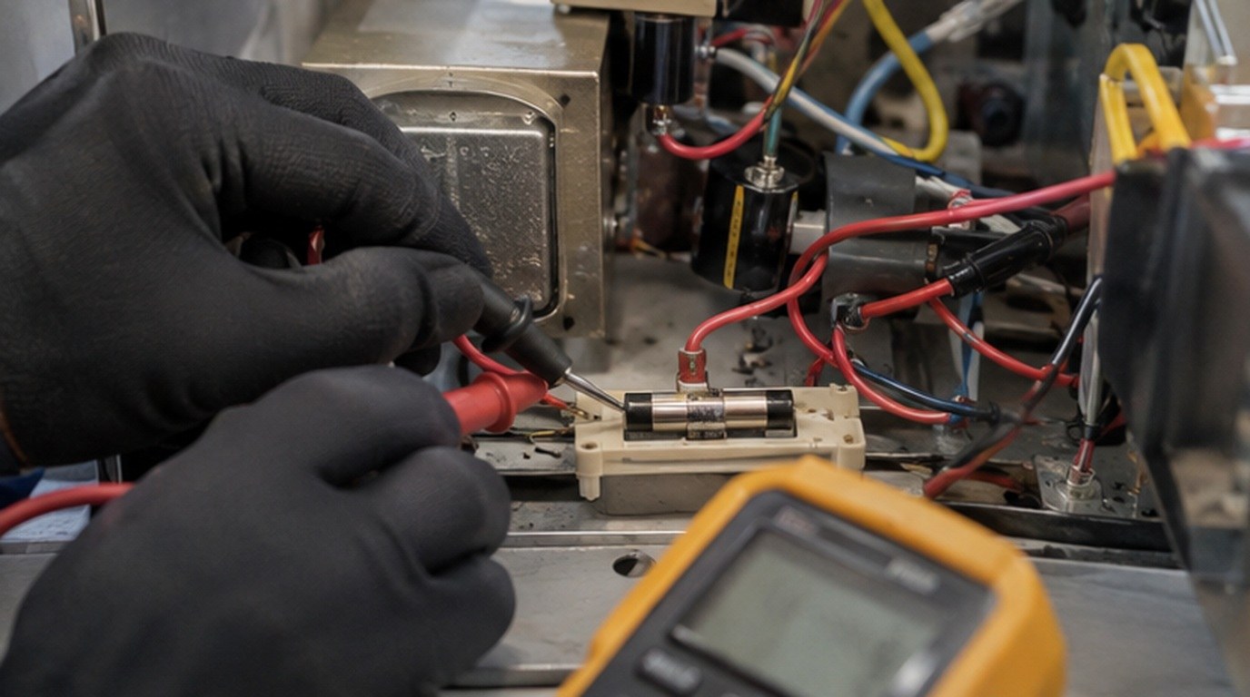 Conserto de micro-ondas em Manaus‑AM: teste do fusível e do diodo de alta tensão