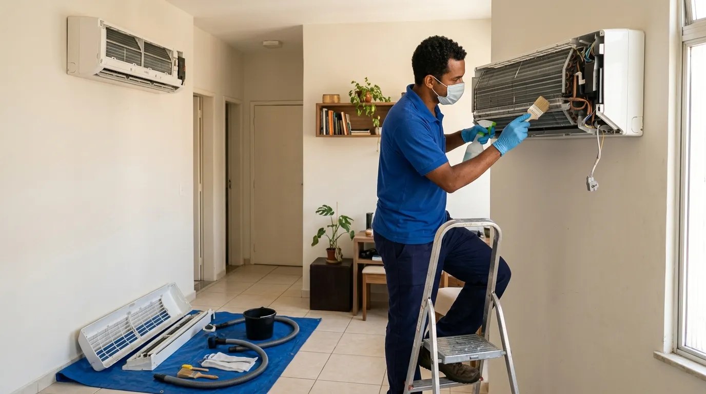 Técnico fazendo manutenção de ar-condicionado split em Manaus‑AM